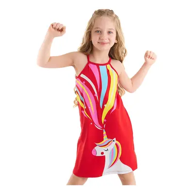 Denokids Unicorn Love Girl's Strappy Red Summer Dress