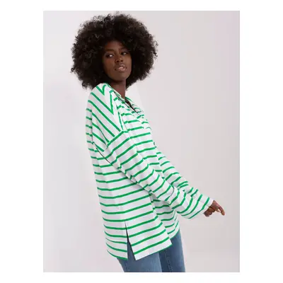 White and green oversize blouse with slits