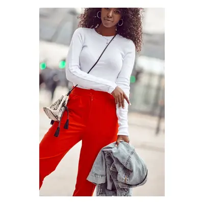 Set of women's trousers with pleats and blouses in red and white