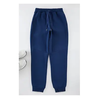 Trendyol Indigo Regular/Normal Cut Stitch Detail Thick Sweatpants