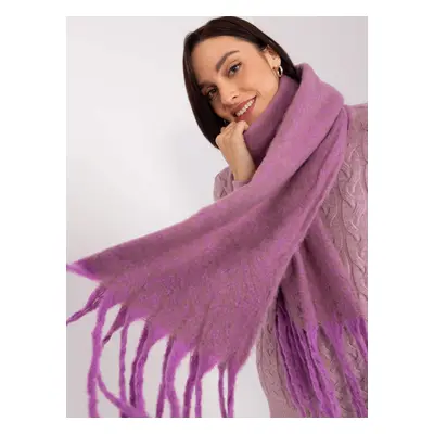 Purple and dark beige scarf with fringe