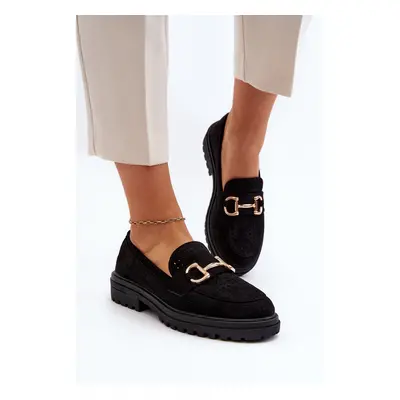 Women's openwork loafers with embellishment, black Talesse