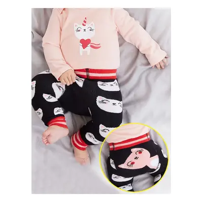 Denokids Cat Baby Girl Black Knitted Tights-pants