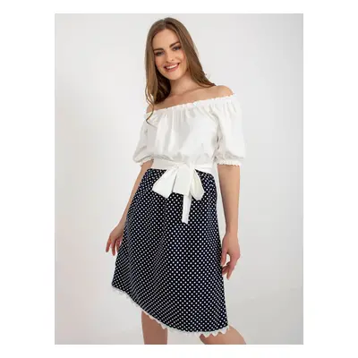 Ecru-Navy Spanish Cocktail Dress with Belt