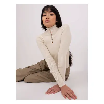 Beige fitted turtleneck blouse