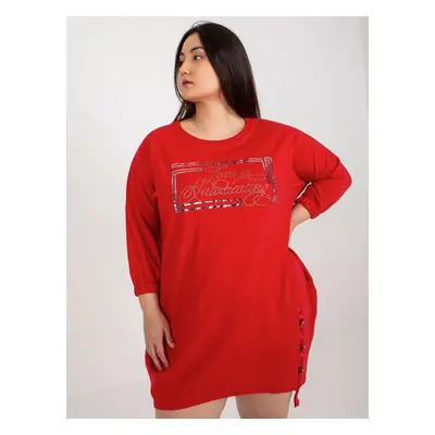 Red plus size sweatshirt dress with inscription