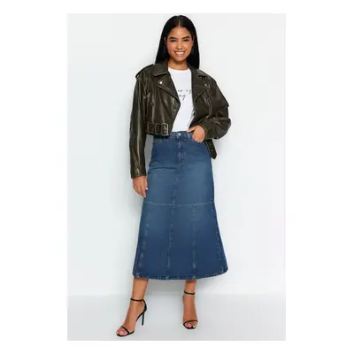 Trendyol Blue A Form Stitch Detail Denim Jeans Skirt