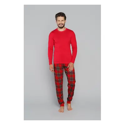 Men's pyjamas Narwik, long sleeves, long pants - red/print