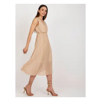 Dark Beige Pleated Midi Dress