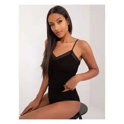 Black ribbed nighttop with lace