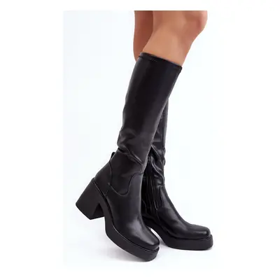 Women's Chunky High Heel Boots D&A Black