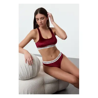 Trendyol Burgundy Velvet Slogan Elastic Detailed Coated Knitted Underwear Set