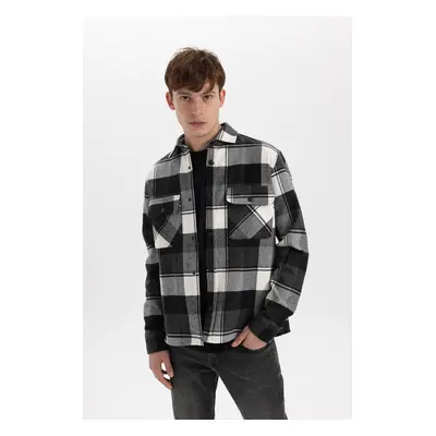 DEFACTO Relax Fit Polo Collar Plaid Lumberjack Flannel Cotton Long Sleeve Shirt