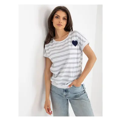 Cotton striped blouse in white and navy blue