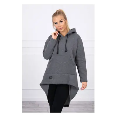 Wadded sweatshirt with long back and graphite hood