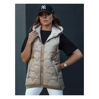 Women's quilted vest with hood GLITZY camel Dstreet