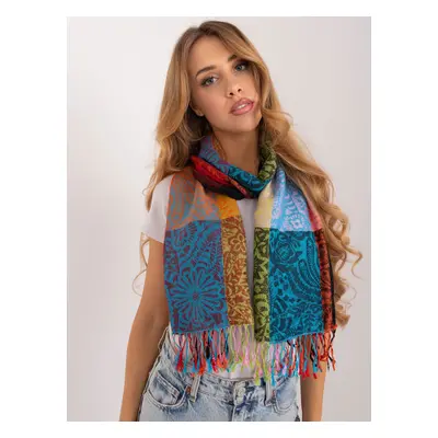 Colorful long women's scarf with fringe