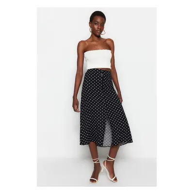 Trendyol Black Midi Woven Button Detailed Viscose Fabric Polka Dot Skirt