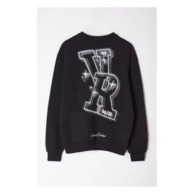 Trendyol Black Oversize/Wide Cut Letter Printed Sweatshirt