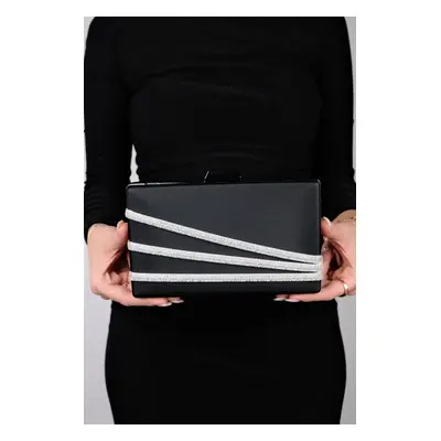 LuviShoes DEBON Black Satin Silver Stripe Stone Women's Evening Dress Bag