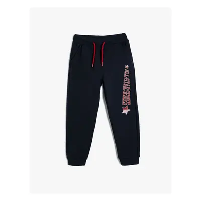 Koton Jogger Sweatpants with Print Detail, Tie Waist and Pocket