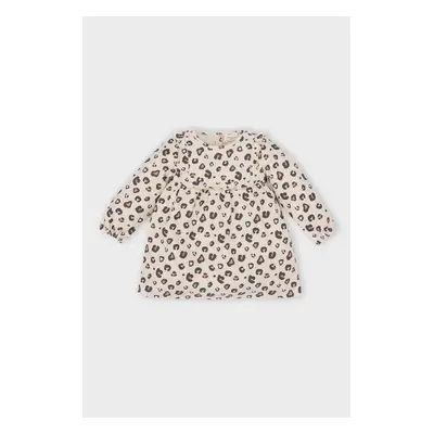 DEFACTO Baby Girl Leopard Print Buttoned Ruffle Long Sleeve Dress