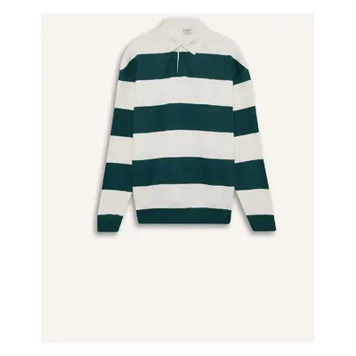 DEFACTO Boxy Fit Polo Collar Striped Sweatshirt