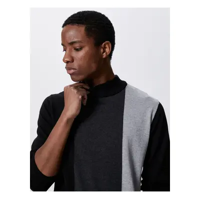 Koton Basic Knitwear Sweater Half Turtleneck Slim Fit Color Block