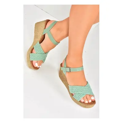 Fox Shoes Green Fabric Wedge Heels Women's Shoes