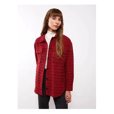 LC Waikiki Classic Front Button Closure Plaid Long Sleeve Women's Shirt Jacket