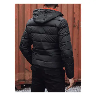 Men's winter quilted jacket with hood black Dstreet