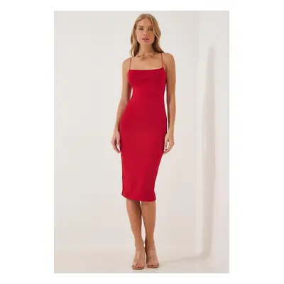 Happiness İstanbul Women's Red Strapless Jersey Knitted Dress