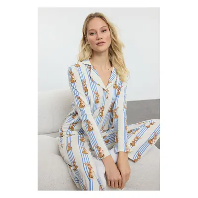 Trendyol Multicolored 100% Cotton Striped Rabbit Patterned Knitted Pajama Set