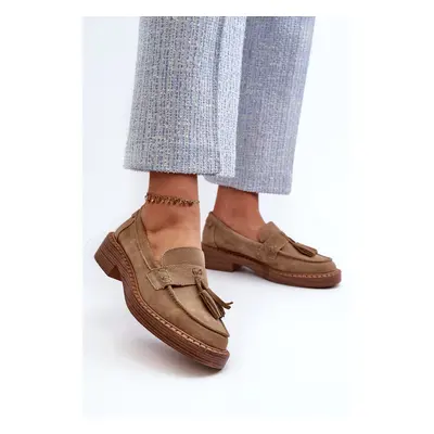 Women's suede loafers with fringes D&A Brown