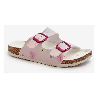 Children's slippers with heart buckles pink