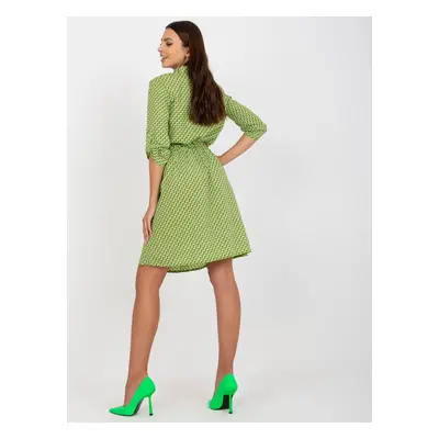 Green patterned casual dress with 3/4 sleeves