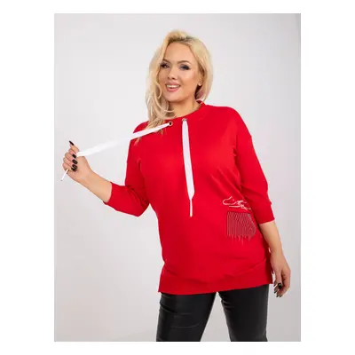 Red plus size cotton tunic with appliqué