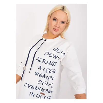 Cotton blouse ecru plus size with inscriptions