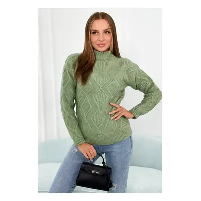 Sweater with decorative knitting - dark mint