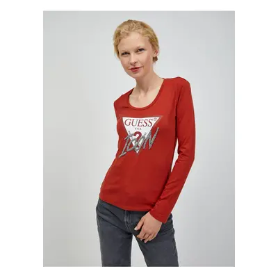 Red Ladies Long Sleeve T-Shirt Guess - Women