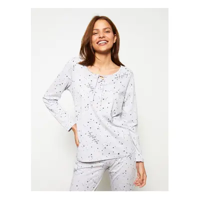 LC Waikiki Tie Collar Patterned Long Sleeve Women's Pajamas Set