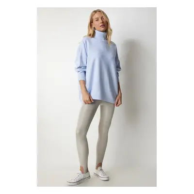 Happiness İstanbul Women's Sky Blue Turtleneck Oversize Knitwear Sweater