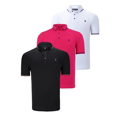 TRIPLE SET T8586 DEWBERRY MEN'S T-SHIRT-BLACK-WHITE-FUCHSIA