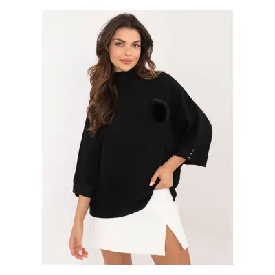 Black oversize sweater with buttons on the sleeves