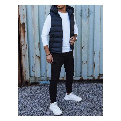 Men's quilted vest with hood dark blue Dstreet