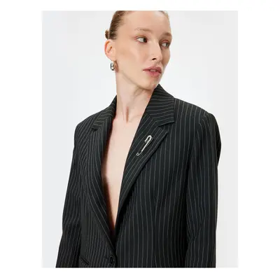 Koton Blazer Jacket Hip Length Loose Fit Double Breasted Reverse Collar