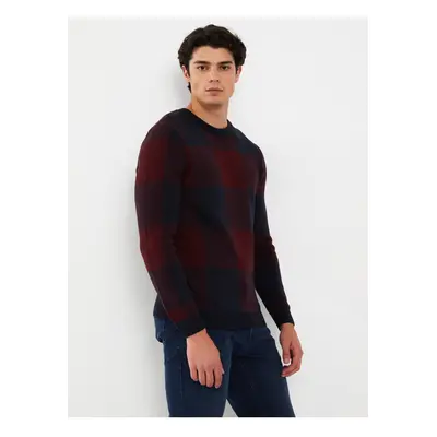 LC Waikiki Crew Neck Long Sleeve Plaid Men's Knitwear Sweater