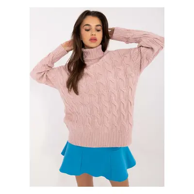 Light pink women's oversized turtleneck sweater