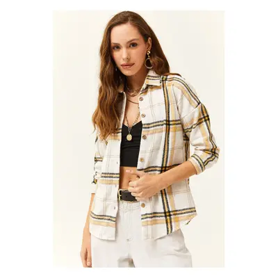 Olalook Women's Ecru Yellow Plaid Lumberjack Shirt