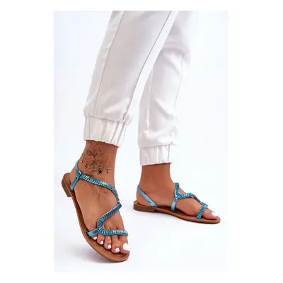 Women's cargo sandals with decorations blue Hayen